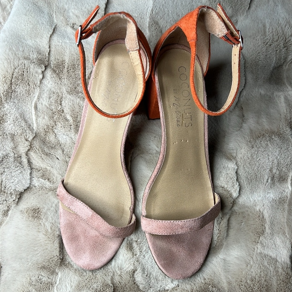 🕶️Coconuts By Matisse Dinah Heel Sandals Sz 10 Colorblock Coral Orange Leather - Picture 4 of 8